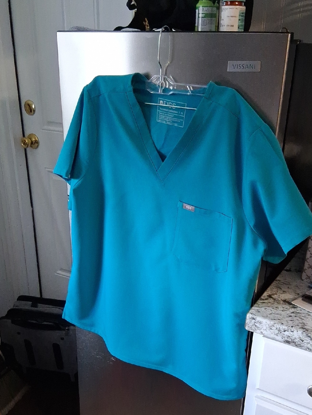 Figs Teal V-Neck Short Sleeve Scrub Top